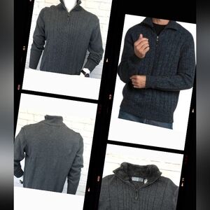 Oscar de la Renta Sweater Cable Knit Sherpa Trim